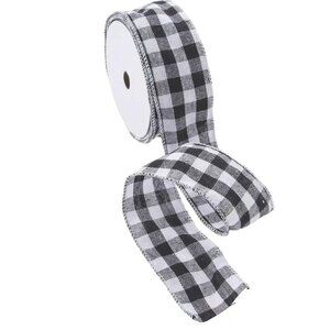 Black & White Buffalo Plaid Wired Ribbon Gingham - 2-inch x 10 yards Christmas